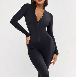 Workout Jumpsuit Gym Romper Long Sleeve Athletic Romper One Piece Slim Fit Yoga